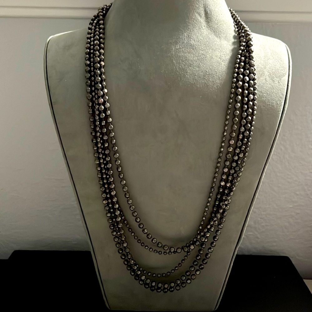 5 Strand Silver Tone Bead Necklace